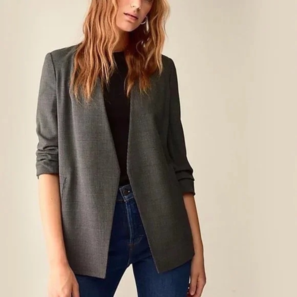 Aritzia Babaton Dark Gray Wool Cashmere Open Front Power Blazer